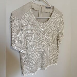 Vintage Anthropologie Beaded Ivory short sleeve blouse top